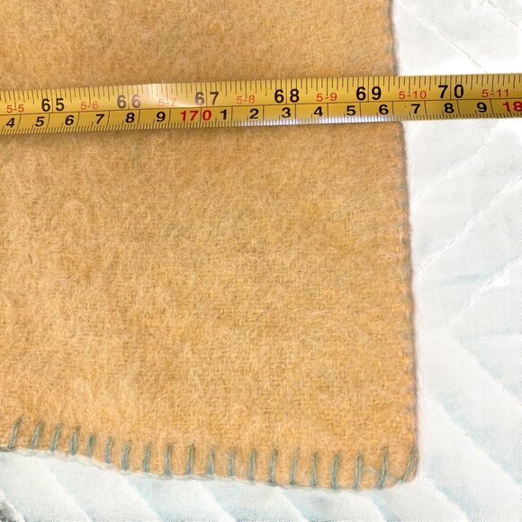 VTG Golden Dawn Twin Wool Blanket Reversible Gold & Green 69 X 72 - Picture 4 of 6